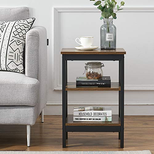 End Side Table Night Stand Set Of 2,X-Design with Storage Shelf for Bedroom,Living Room,Brown