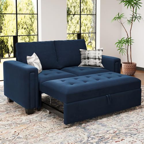 Pull Out Sofa Bed Module Part for Modular Sectional Sleeper Sofa Armless Loveseat with Pull Out Bed for Sectional Couch Blue