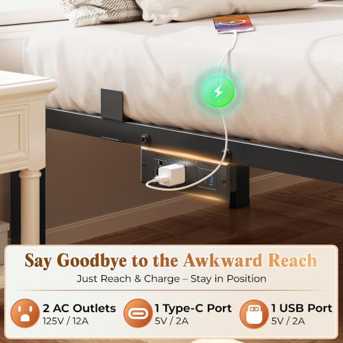 Queen Bed Frame with Charging Station, view 6