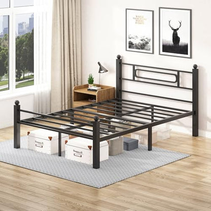 Black Metal Full Size Bed Frames with Headboard, Heavy-Duty Metal Slats Support, view 5