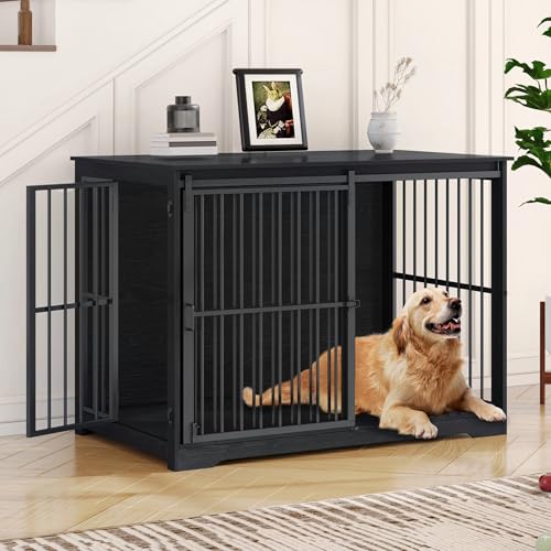 46.9" XXL Dog Crate Furniture Indoor Dog Kennel with Barn Door, view 2