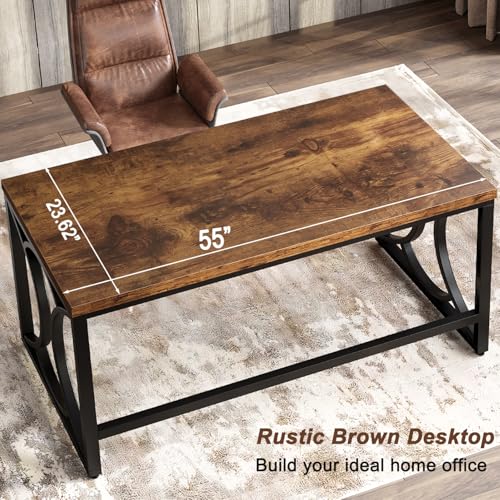 Rustic Computer Desk,55 Inch Metal Wooden Home Office Writing Desk, view 8