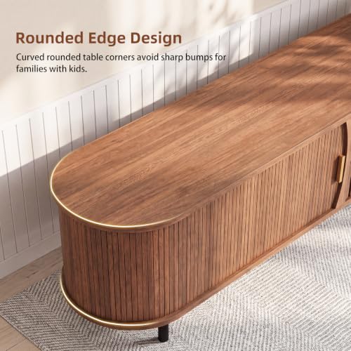 110.25" TV Stand with Sliding Cabinets, Walnut Media Console with Storage, view 7