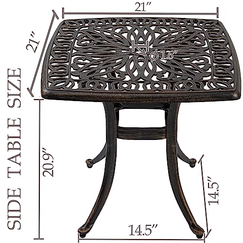Outdoor Cast Aluminum Side Table End Table for Patio, Backyard, Pool, Indoor Companion, Easy Maintenance and Weather Resistant, Bronze