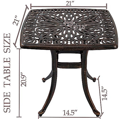 Outdoor Cast Aluminum Side Table End Table for Patio, Backyard, Pool, Indoor Companion, Easy Maintenance and Weather Resistant, Bronze