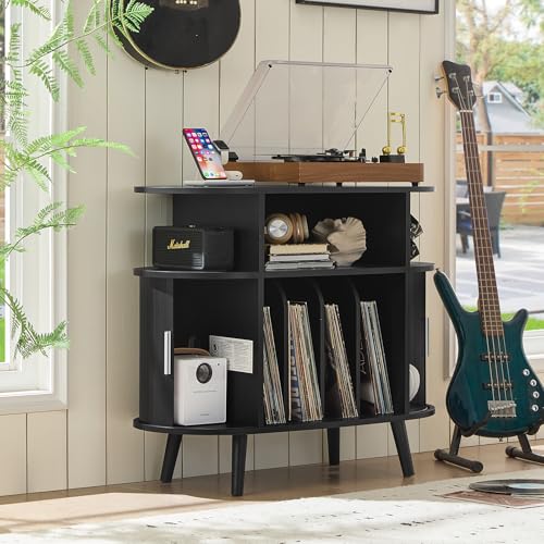 Large Round Record Player Stand with Charging Station, view 5