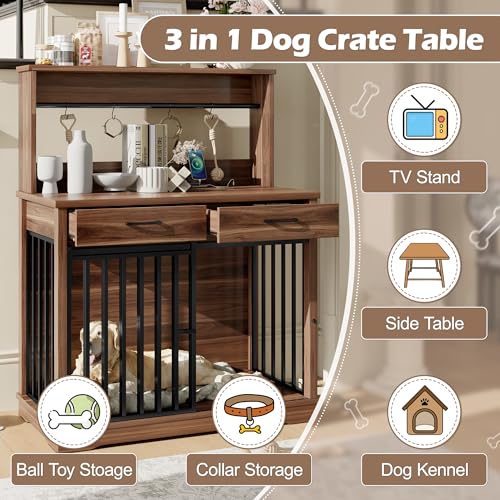 38" Dog Crate Furniture with 2 Storage Drawers and Shelves, view 5