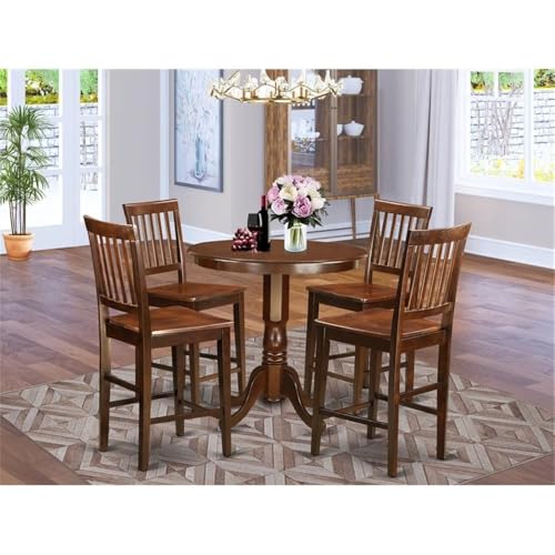 JAVN5-MAH-W 5 Piece Kitchen Counter Set Includes a Round Dining Table with Pedestal and 4 Dining Room Chairs, 36x36 Inch, Mahogany