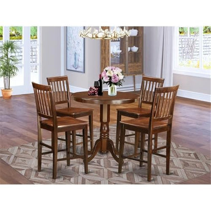 JAVN5-MAH-W 5 Piece Kitchen Counter Set Includes a Round Dining Table with Pedestal and 4 Dining Room Chairs, 36x36 Inch, Mahogany