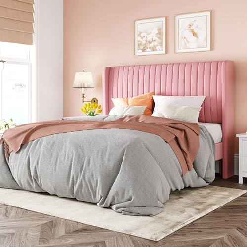 Queen Size Velvet Bed Frame/Vertical Channel Tufted Wingback, view 2