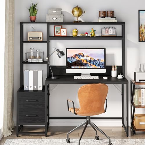 55 Inch Computer Desk with 2 Drawers and Storage Shelves, view 7