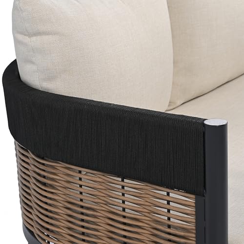 SAFAVIEH Outdoor Patio Furniture Collection - Harrison 3-Piece Corner Sofa Set with Table, Black & Taupe, Modern Sectional Design (PAT7744A)