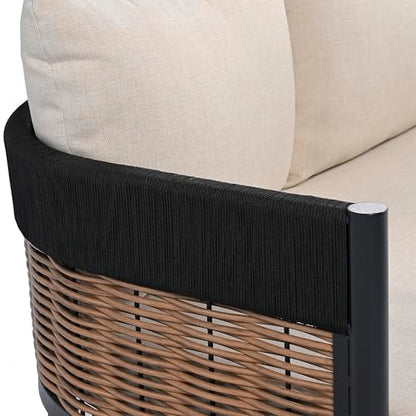 SAFAVIEH Outdoor Patio Furniture Collection - Harrison 3-Piece Corner Sofa Set with Table, Black & Taupe, Modern Sectional Design (PAT7744A)