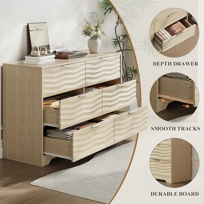 55" Wide Coastline Fluted 6 Drawers Dresser for Bedroom,Natural, view 4