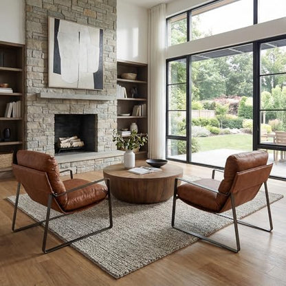Modern PU Leather Accent Armchair, Upholstered Lounge Chair with Brass Metal Frame Thickened Cushion Comfy Leisure Chair with Lychee Grain for Bedroom Living Room, Brown