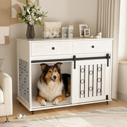 Modern Wooden Dog Crate Furniture with Sliding Barn Door, view 5