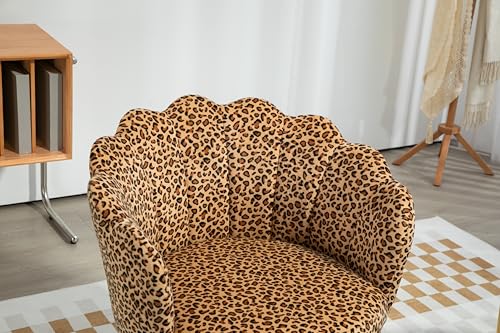 Modern Accent Velvet Chairs Comfy Upholstered Vanity for Bedroom Armchair Dining with Golden Metal Legs Desk Chair Makeup Chairs for Living Room （Leopard Print）