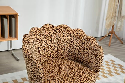 Modern Accent Velvet Chairs Comfy Upholstered Vanity for Bedroom Armchair Dining with Golden Metal Legs Desk Chair Makeup Chairs for Living Room （Leopard Print）
