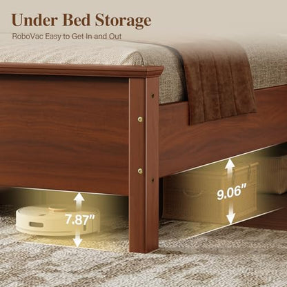 King Size Platform Bed Frame with Headboard, Brown, view 6