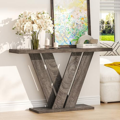 51 Inch Console Table, Modern V-Shaped Entryway Table, Wood Sofa Table Behind The Couch for Living Room, Hallway, Entrance, Foyer, Easy Assembly, Grey