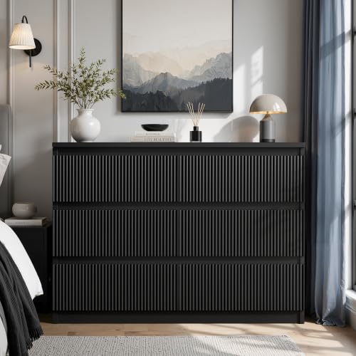6 Drawer Fluted Dresser, Modern Chest of Drawers for Bedroom with Hidden Handles, view 5