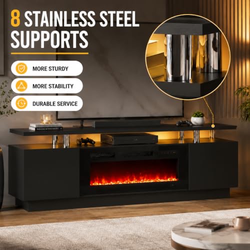 60" Fireplace TV Stand,Modern Entertainment Center Heating Fireplace, view 7