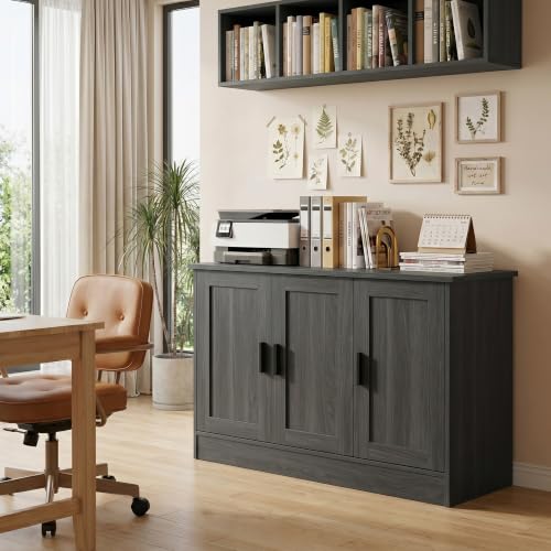 43" Dark Grey Buffet Cabinet with Black Handles, view 8