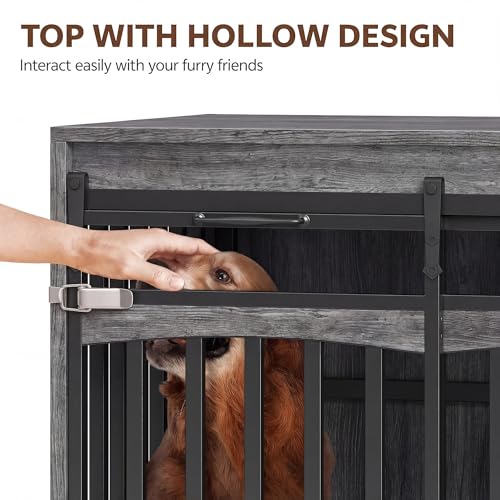 68.9" Dog Crate for 2 Medium Dogs, Double Dog Crate Furniture Grey, view 8