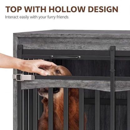 68.9" Dog Crate for 2 Medium Dogs, Double Dog Crate Furniture Grey, view 8
