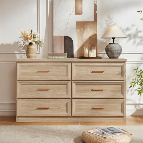 55.1" Wide Farmhouse 6 Drawers Dresser for Bedroom,Natural, view 7