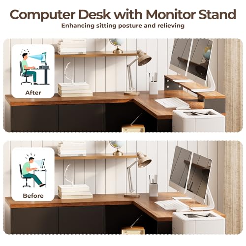 L Shaped Executive Desk with Storage Cabinet and Power Outlet, Office Desk, view 8
