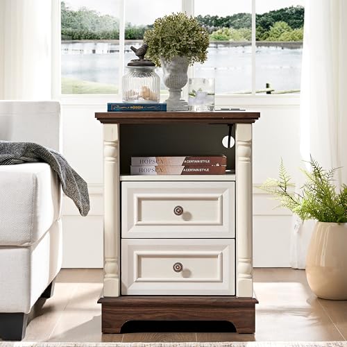 3PC Farmhouse Dresser and Nightstand Sets for Bedroom, Including 6 Drawer Dresser & 2 Drawer Night Stand Set of 2 with USB,Antique White