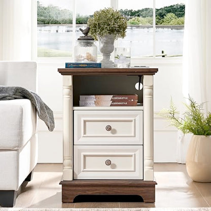 3PC Farmhouse Dresser and Nightstand Sets for Bedroom, Including 6 Drawer Dresser & 2 Drawer Night Stand Set of 2 with USB,Antique White