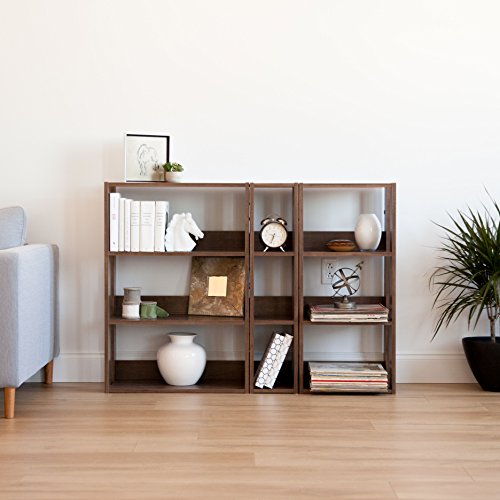 3-Tier 16" Medium Open Wooden Bookshelf with Adjustable Shelves, Easy Assembly Bookcase Farmhouse Shelf for Small Spaces Bedroom Office Living Room Indoor, Brown