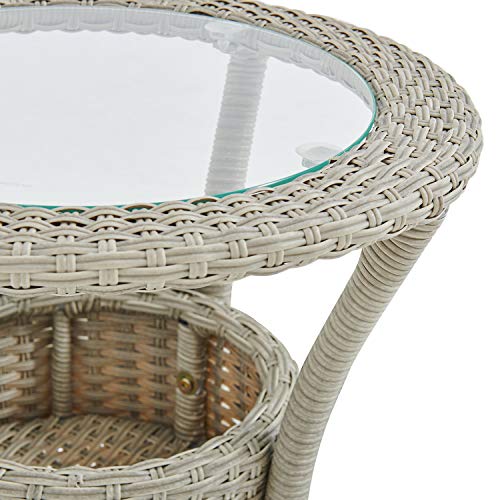 Modern and Weatherproof Haven All-Weather Wicker Outdoor Round Glass-Top Accent Table with Storage - Outdoor Furniture Patio Set & Metal - 20 in. W x 20 in. D x 26 in. H