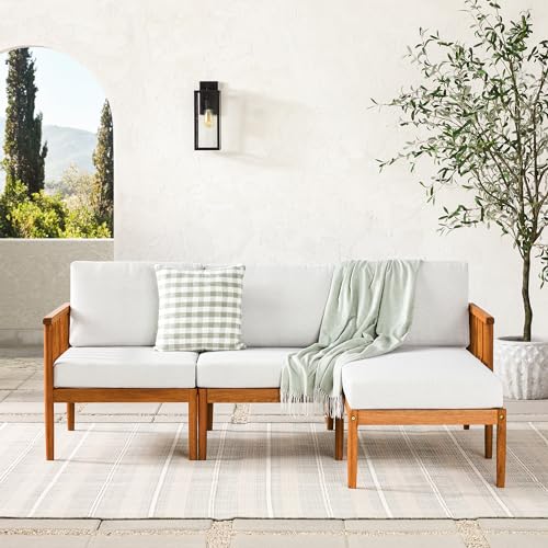 Dekian Modern 3-Piece Spindle-Side Solid Acacia Patio Sectional, Brown