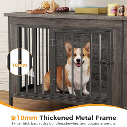 54" Double Dog Crate Furniture for 2 Dogs, Gray Wood Grain, view 6