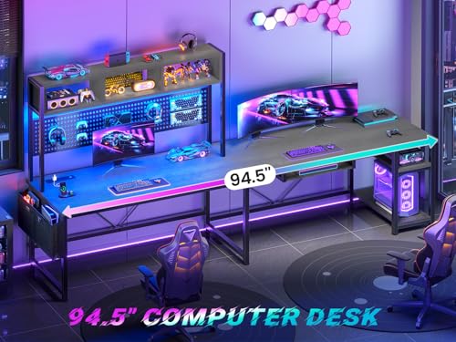 L Shaped Office Desk with Hutch, Reversible 94.5" Computer Desk, view 4