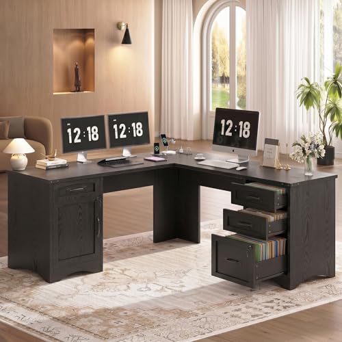 67" Farmhouse L Shaped Standing Desk with Drawers Home Office Executive Desks, view 5