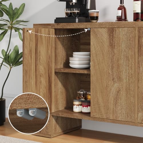 59" Sideboard Buffet Cabinet with Adjustable Shelves, Oak, view 7