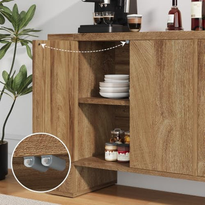 59" Sideboard Buffet Cabinet with Adjustable Shelves, Oak, view 7