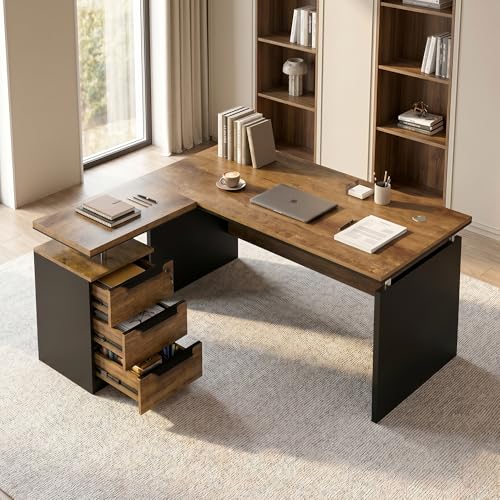 63" Modern L Shaped Executive Desk with Lockable Drawer, view 4