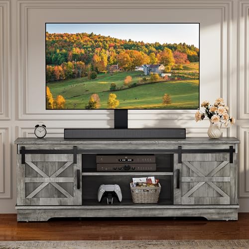Farmhouse TV Stand for Living Room with Mount, Grey, view 7