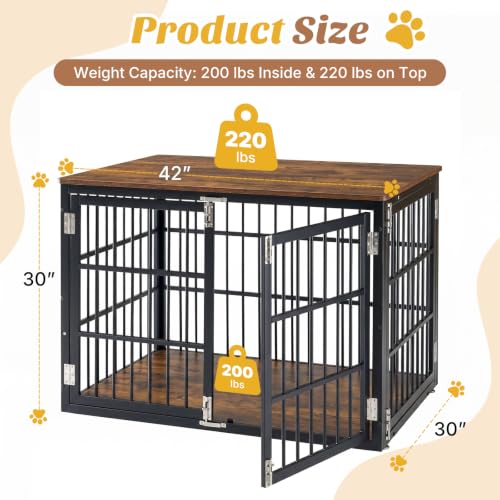 Dog Crate Furniture 42 Inch Indoor Crate for Large Dog Wooden Kennel, view 6