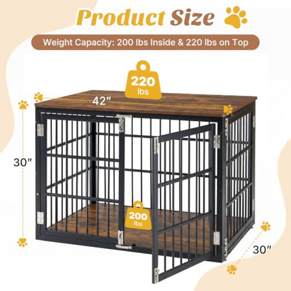 Dog Crate Furniture 42 Inch Indoor Crate for Large Dog Wooden Kennel, view 6