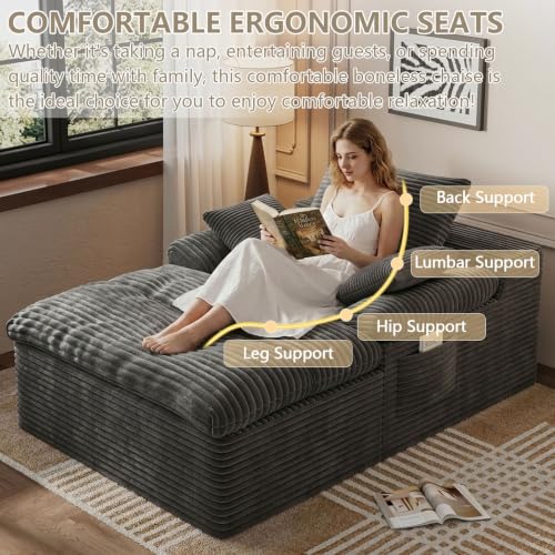 65" Chaise Lounge Chair Indoor with Side Pocket, view 5