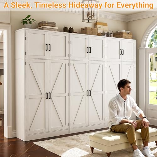 71” Tall Storage Cabinet, Farmhouse Kitchen Pantry Cabinet with Adjustable Shelves and Barn Doors, Large Bathroom Storage Cabinet, Storage Cupboard for Dinning, Living Room, Office, 2 Pack