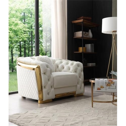 Glory Furniture Lexi 19" H Modern Velvet Upholstered Accent Chair in Ivory/Gold