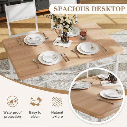 Dining Table Set for 4 with Chairs, 5-Piece Kitchen Table and Upholstered Padded Chairs Set for Small Space, Dining Room, Apartment, Natural White
