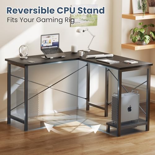 L Shaped Desk, Computer Gaming Desks Corner Office Table with CPU Shelf for Home Study Writing Work Station 50 Inch, Sturdy Modern Design, Ideal for PC Setup, Study, and Home Office Use, Black